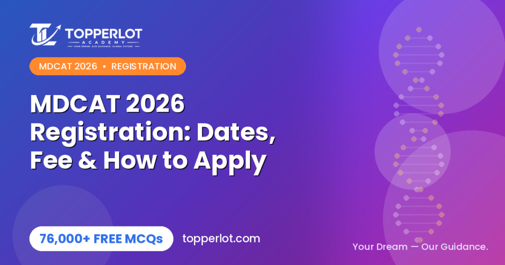 MDCAT 2026 registration guide with dates and fee on Topperlot Academy