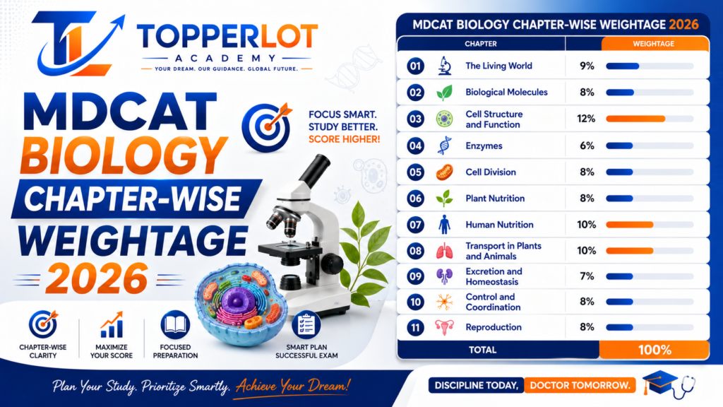 MDCAT Biology chapter-wise weightage chart showing MCQs distribution