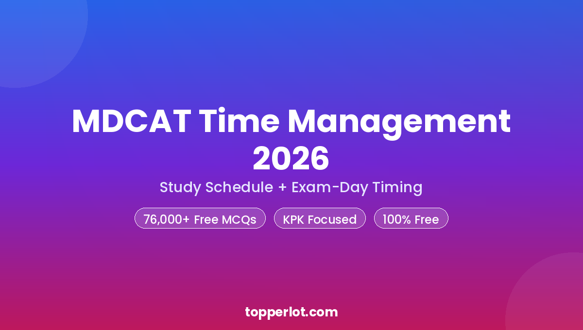 MDCAT time management 2026 study schedule and exam timing, Topperlot