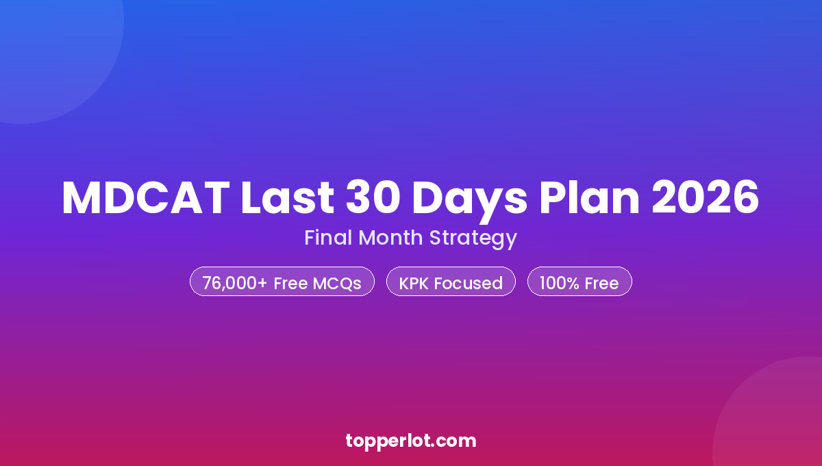 MDCAT last 30 days plan 2026 final month strategy, Topperlot